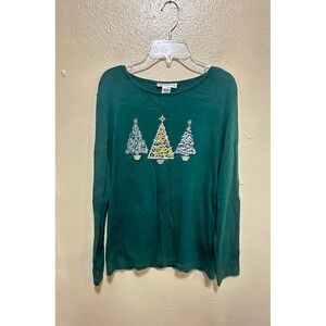 Rebecca Malone Christmas Tree Long Sleeve Top‎ Holiday Green Small